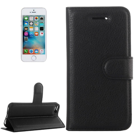 Per iPhone 5 e 5s e SE Custodia in pelle con chiusura orizzontale con texture Litchi con supporto, slot per carte e portafoglio, For 5 & iPhone 5S & iPhone SE, For iPhone 5 & 5S & SE