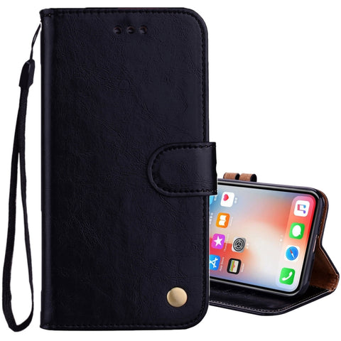 Per iPhone X / XS Custodia in pelle con chiusura orizzontale con texture a cera d'olio stile business con supporto, slot per carte e portafoglio, For iPhone X