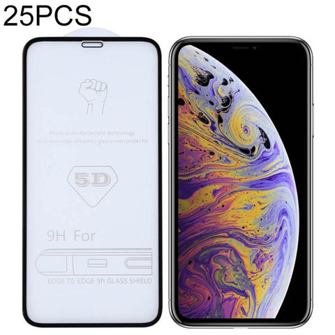 Per iPhone XS Max 25 pezzi 9H 5D Pellicola in vetro temperato a schermo intero con colla completa, For iPhone XS Max (25 PCS)