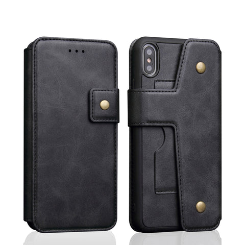 Per iPhone XS Max Custodia in pelle di vacchetta con texture ad assorbimento magnetico staccabile con vibrazione orizzontale con supporto, slot per carte e portafoglio, For XS Max