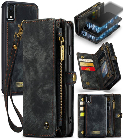 Per iPhone XR Custodia in pelle con chiusura orizzontale multifunzionale staccabile CaseMe con slot per schede, supporto, portafoglio con cerniera e cornice per foto, For iPhone XR, For iPhone  XR