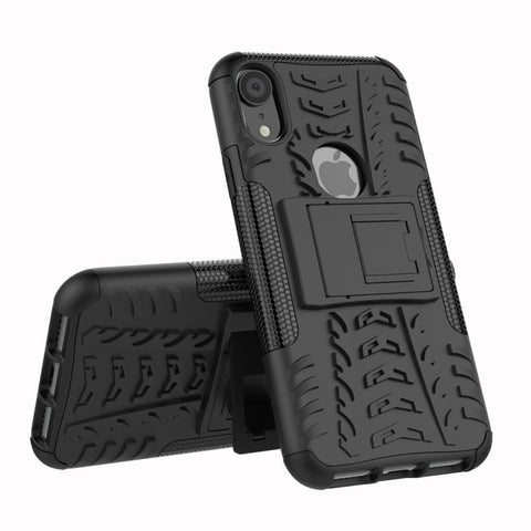 Per iPhone XR Custodia antiurto in TPU + PC con texture per pneumatici con supporto, For iPhone XR, For XR