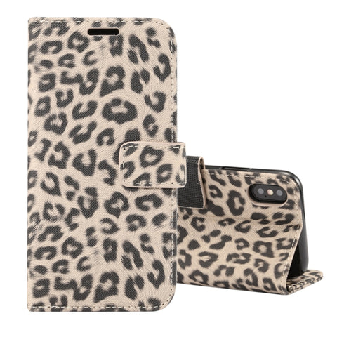 Per iPhone XS Custodia in pelle con chiusura orizzontale con motivo leopardato con supporto e slot per schede, For XS
