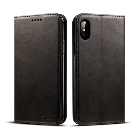 Per iPhone X / XS Custodia in pelle con chiusura orizzontale con texture in vitello Suteni con supporto, slot per carte e portafoglio, iPhone X / XS
