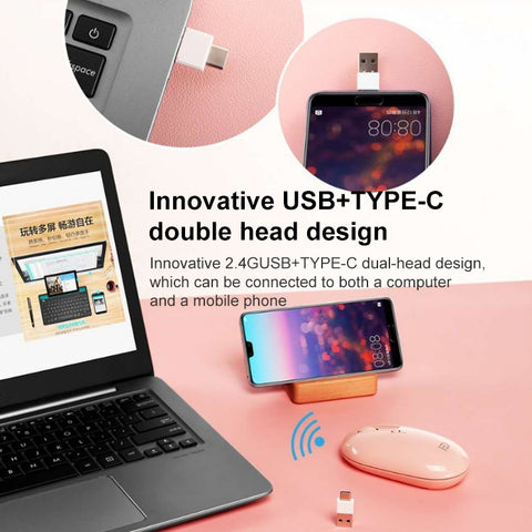 Mouse Wireless FOETOR E100 2.4G USB-C e USB 2 in 1