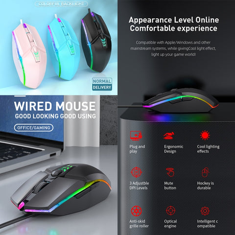Mouse da gioco cablato USB leggero S700 - Ufficio e Gaming Colorato