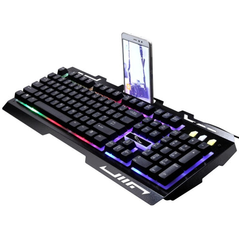 Tastiera da gioco ZGB G700 104 tasti USB cablata meccanica con sospensione a pannello metallico luminoso con supporto per telefono