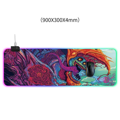 Tappetino per mouse illuminato con motivo Computer Monster, dimensioni: 90 x 30 x 0,4 cm, 90 x 30 x 0.4cm