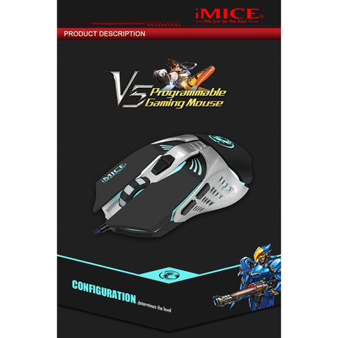 Mouse da Gioco Ottico iMICE V5 USB 7 Pulsanti 4000 DPI Cablato