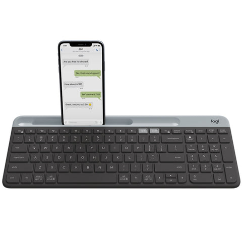 Logitech K580 Dual Mode Tastiera wireless multidispositivo sottile e leggera con supporto per telefono