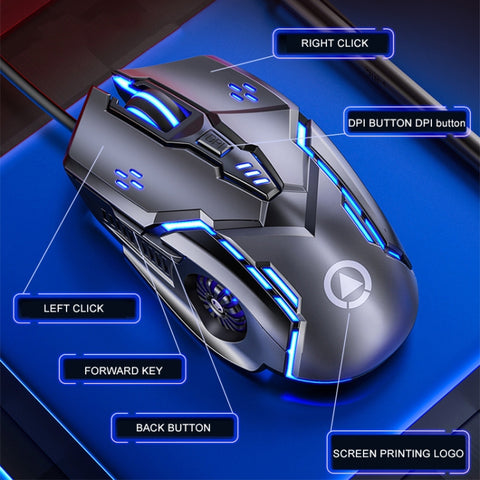Mouse da gioco cablato RGB 3200 DPI YINDIAO G5 con 6 tasti regolabili