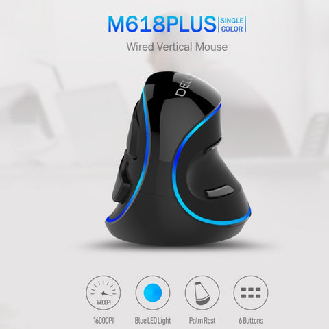 Mouse Ergonomico Verticale DELUX M618 Plus Blu - Cablato 1600 DPI