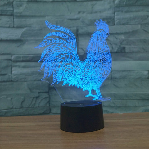 Lampada da Tavolo LED 3D a Forma di Gallo con Telecomando e 16 Colori