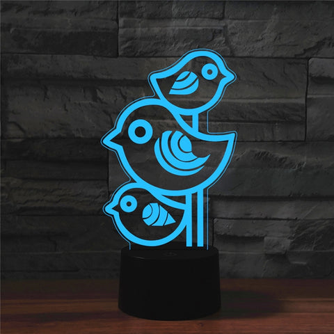Lampada da Tavolo LED 3D a Forma di Tre Uccelli con Telecomando e 16