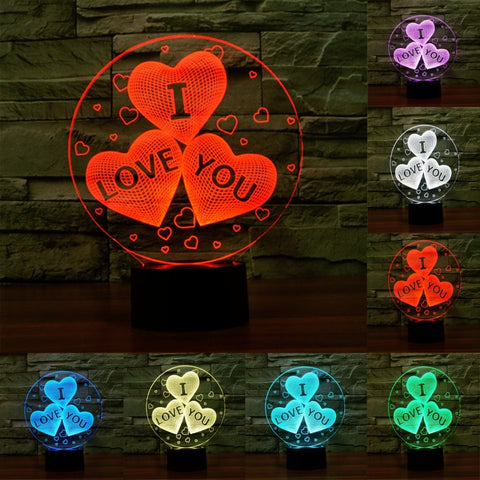 Regalo della novità della lampada da scrivania della lampada stereo visiva creativa con scolorimento a 7 colori, I LOVE YOU Pattern