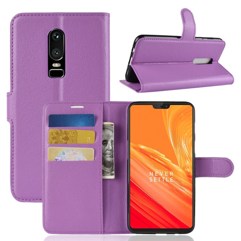 Per OnePlus 6 Custodia in pelle con chiusura orizzontale con texture Litchi con supporto, slot per carte e portafoglio, For OnePlus 6