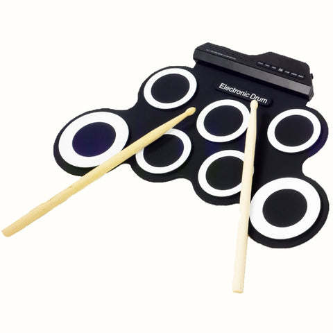 Tamburo elettronico USB portatile con rotolo a mano in silicone, Electronic Drum(Green), USB Electronic Drum(Black)