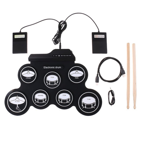 Tamburo elettronico USB portatile con rotolo a mano in silicone, versione con icona nera, Electronic Drum Black Icon Version