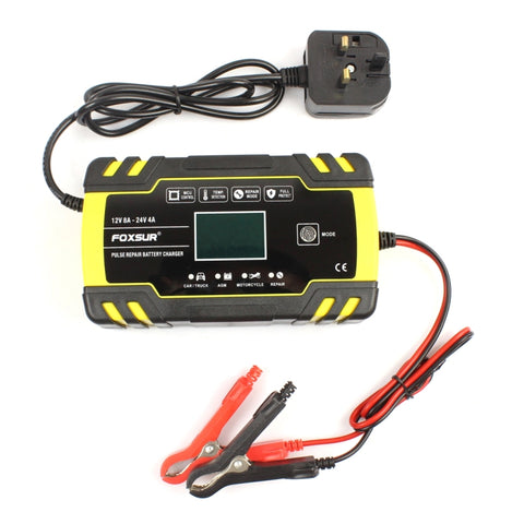 caricabatterie-agm-per-riparazione-camion-moto-e-auto-foxsur-12v-24v-spina-europea-uk-plug-us-plug-eu-plug - immagine 1