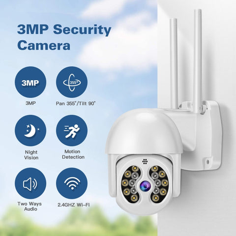 Tuya QX56 3,0 milioni di pixel Telecamera IP wireless IP66 impermeabile 2.4G, supporto Amazon Alexa e Google Home e rilevamento del movimento, audio bidirezionale, visione notturna a colori e scheda TF, presa EU, Support Amazon Alexa & Google Home