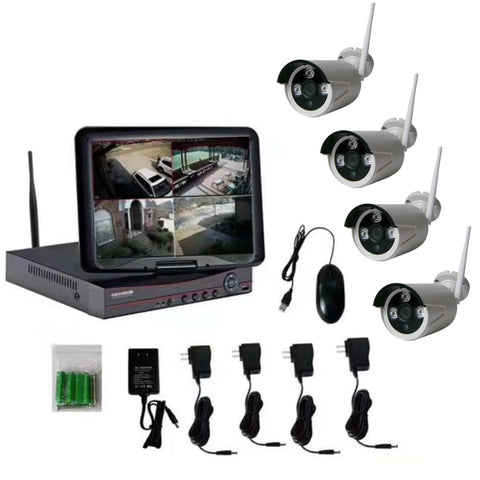 Kit NVR 4CH HD 960P con Schermo LCD 10,1 Pollici e WiFi 2.4GHz -