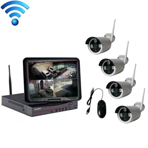 Kit NVR 4CH HD 960P con Schermo LCD 10,1 Pollici e WiFi 2.4GHz -