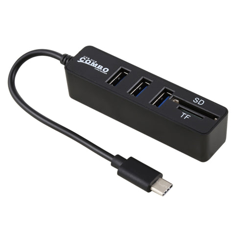 Lettore di schede TF e SD 2 in 1 + 3 porte USB al convertitore HUB USB-C/Type-C, lunghezza totale: 24 cm