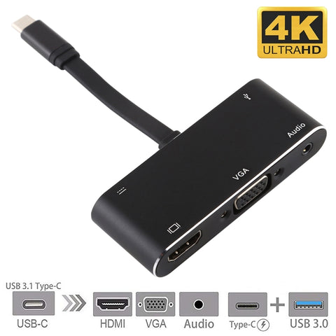 V126 UCB-C / Tipo C maschio a PD + HDMI + VGA + audio + convertitore USB 3.0 femmina 5 in 1, 5 in 1