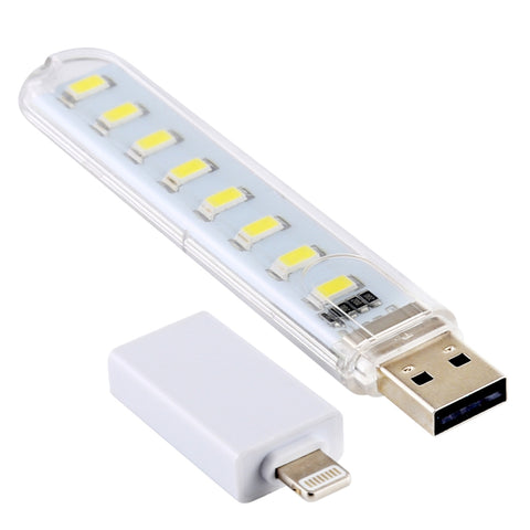 Luce Notturna Portatile LED USB 8 LED 200LM con Adattatore 8 Pin