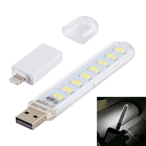 Luce Notturna Portatile LED USB 8 LED 200LM con Adattatore 8 Pin