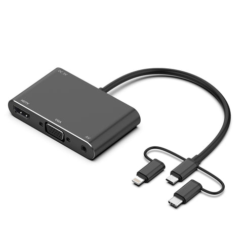 adattatore-3-in-1-micro-usb-8-pin-e-tipo-c-a-vga-hdtv-av-per-screen - immagine 1