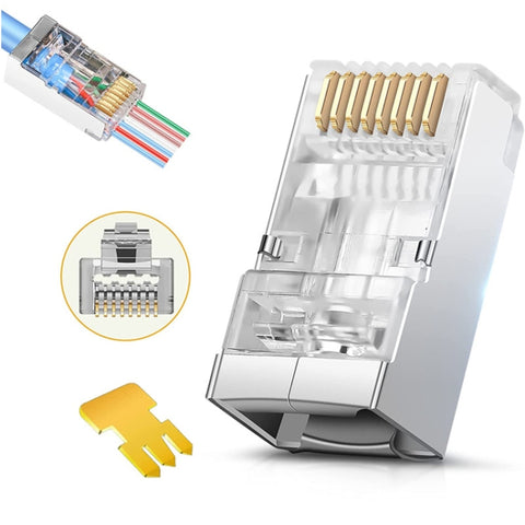 Spina modulare con connettore RJ45 passante schermato Cat6e da 100 pezzi, Cat6e Shielded Pass Through