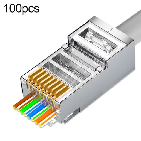 Spina modulare con connettore RJ45 passante schermato Cat6e da 100 pezzi, Cat6e Shielded Pass Through