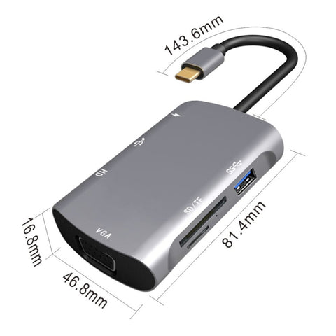 V217E 7 in 1 tipo C / da USB-C a PD + HDMI + VGA + USB3.0 + UB2.0 + SD / TF Docking station HUB multifunzione tipo C / USB-C, PD+HDMI+VGA+USB3.0+UB2.0+SD / TF