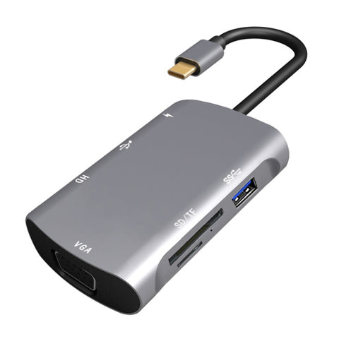 V217E 7 in 1 tipo C / da USB-C a PD + HDMI + VGA + USB3.0 + UB2.0 + SD / TF Docking station HUB multifunzione tipo C / USB-C, PD+HDMI+VGA+USB3.0+UB2.0+SD / TF