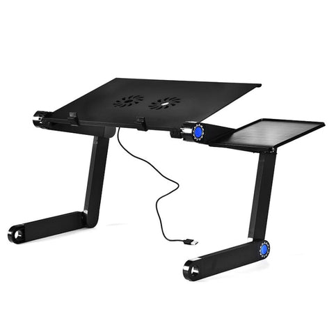 Supporto da tavolo portatile pieghevole regolabile a 360 gradi in lega di alluminio con doppie ventole CPU e tappetino per mouse per laptop/notebook, with Mouse Pad & 2 Cooling Fan