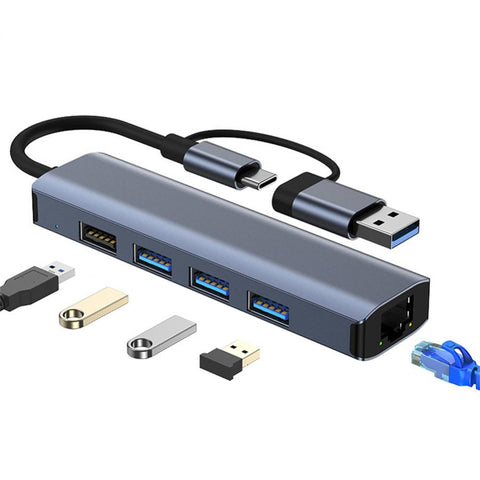 byl-2208-adattatore-hub-docking-station-multifunzione-usb-usb-c-da-tipo-c-a-usb-5-in-2-byl-2208 - immagine 1