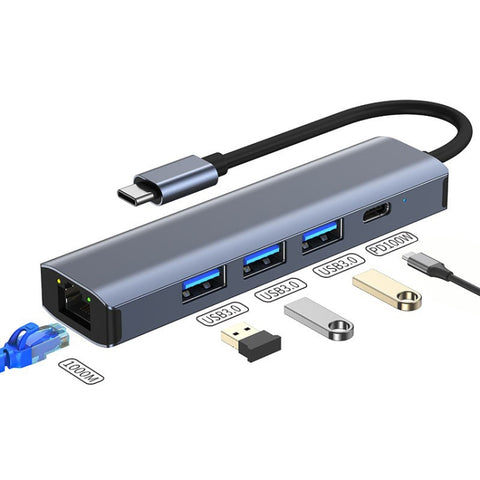 byl-2302-adattatore-hub-docking-station-multifunzione-da-usb-c-tipo-c-a-usb-5-in-1-con-porta-di-rete-1000m-byl-2302 - immagine 1