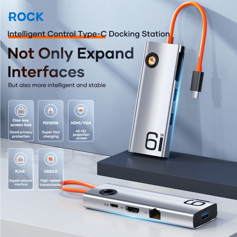 ROCK TR28 HDMI 4K Gigabit Network PD Caricatore rapido 6 in 1 HUB USB 3.0, TR28 6  in 1 HUB
