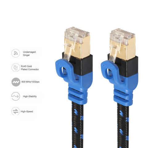 REXLIS CAT7-2 Cavo di rete LAN intrecciato bicolore CAT7 Flat Ethernet placcato oro 10 Gigabit per modem router Rete LAN, con connettori RJ45 schermati, lunghezza: 10 m, Length: 10m