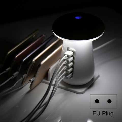 XLD888 5 porte (2 x 5 V/1 A + 2 x 5 V/2,1 A + 1 x QC3.0) Caricatore USB Caricatore per lampada da scrivania con luce a fungo con supporto per telefono, XLD888 EU, XLD888 UK, XLD888 US