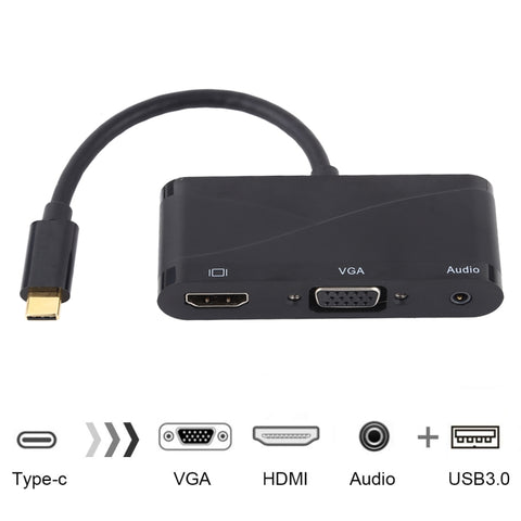 USB 2.0 + porta audio + adattatore VGA + HDMI a USB-C/Type-C HUB, Black, White