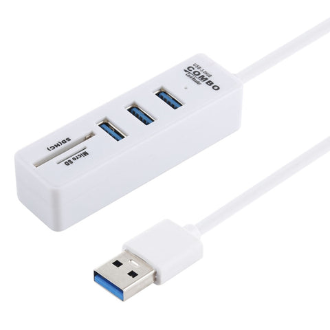 Lettore Schede TF/SD e Hub USB 3.0 con 3 Porte - Cavo 26 cm, Bianco e