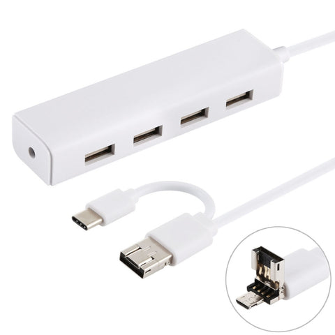 convertitore-hub-usb-c-tipo-c-3-in-1-micro-usb-4-porte-usb-2-0-lunghezza-cavo-12-cm-3-in-1-white-3-in-1-black - immagine 1