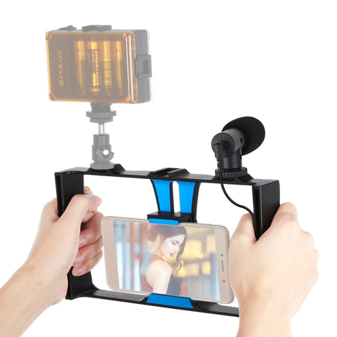 PULUZ Impianto video per smartphone con trasmissione live 2 in 1 + kit microfono per iPhone, Galaxy, Huawei, Xiaomi, HTC, LG, Google e altri smartphone, Vlogging Rig+Mic, Vlogging Rig+Mic(US)