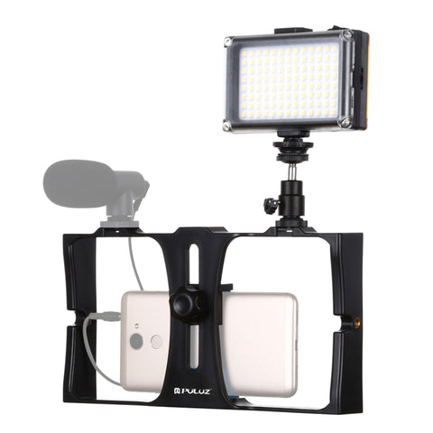 PULUZ 2 in 1 Vlogging Live Broadcast LED Selfie Light Kit di attrezzatura video per smartphone con testa per treppiede con slitta fredda per iPhone, Galaxy, Huawei, Xiaomi, HTC, LG, Google e altri smartphone, Vlogging Rig+Light, Vlogging Rig+Light(US)