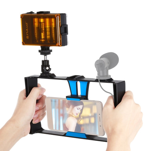 PULUZ 2 in 1 Vlogging Live Broadcast LED Selfie Light Kit di attrezzatura video per smartphone con testa per treppiede con slitta fredda per iPhone, Galaxy, Huawei, Xiaomi, HTC, LG, Google e altri smartphone, Vlogging Rig+Light, Vlogging Rig+Light(US)