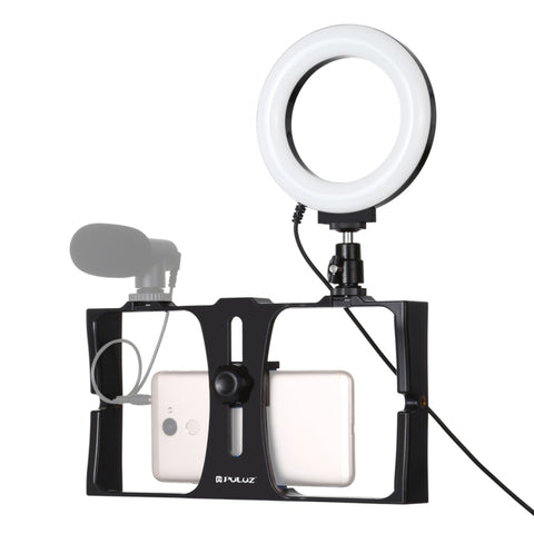 PULUZ 2 in 1 Vlogging Live Broadcast Smartphone Video Rig + Kit luce selfie LED ad anello da 4,7 pollici 12 cm con testa per treppiede con slitta fredda per iPhone, Galaxy, Huawei, Xiaomi, HTC, LG, Google e altri smartphone, 2 in 1 Ring LED