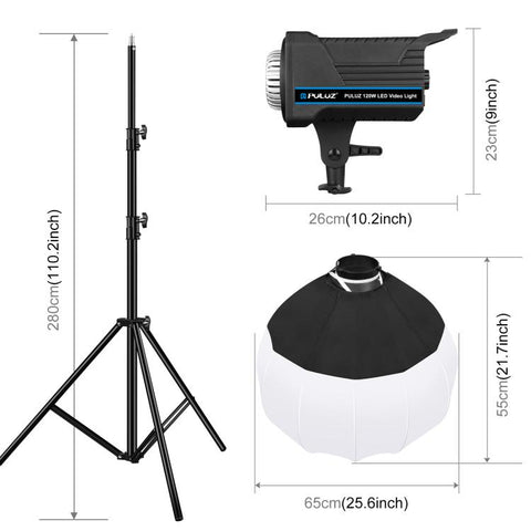 PULUZ 220V 150W 3200K-5600K Luce video da studio + supporto luce da 2,8 m + kit fotografico Softbox lanterna pieghevole da 65 cm, 120W 2700K-6500K Light 2.8m Light Holder Kit US Plug, 120W 2700K-6500K Light 2.8m Light Holder Kit AU Plug