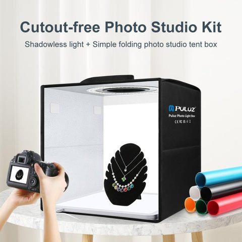 PULUZ Tenda da tiro con luce ad anello pieghevole da 30 cm per illuminazione fotografica con pannello luminoso senza ombre, 30cm Box + Shadowless Light